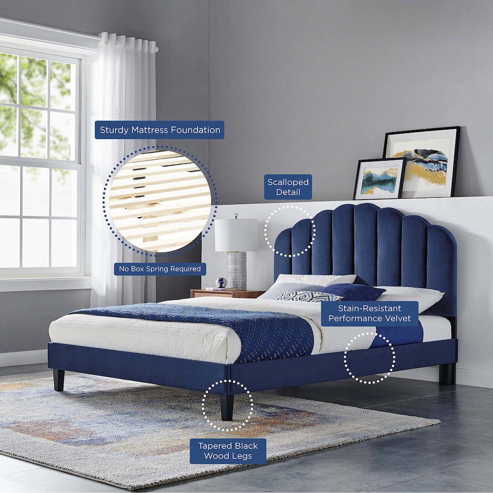 Daisy Performance Velvet Full Platform Bed. Picture 7