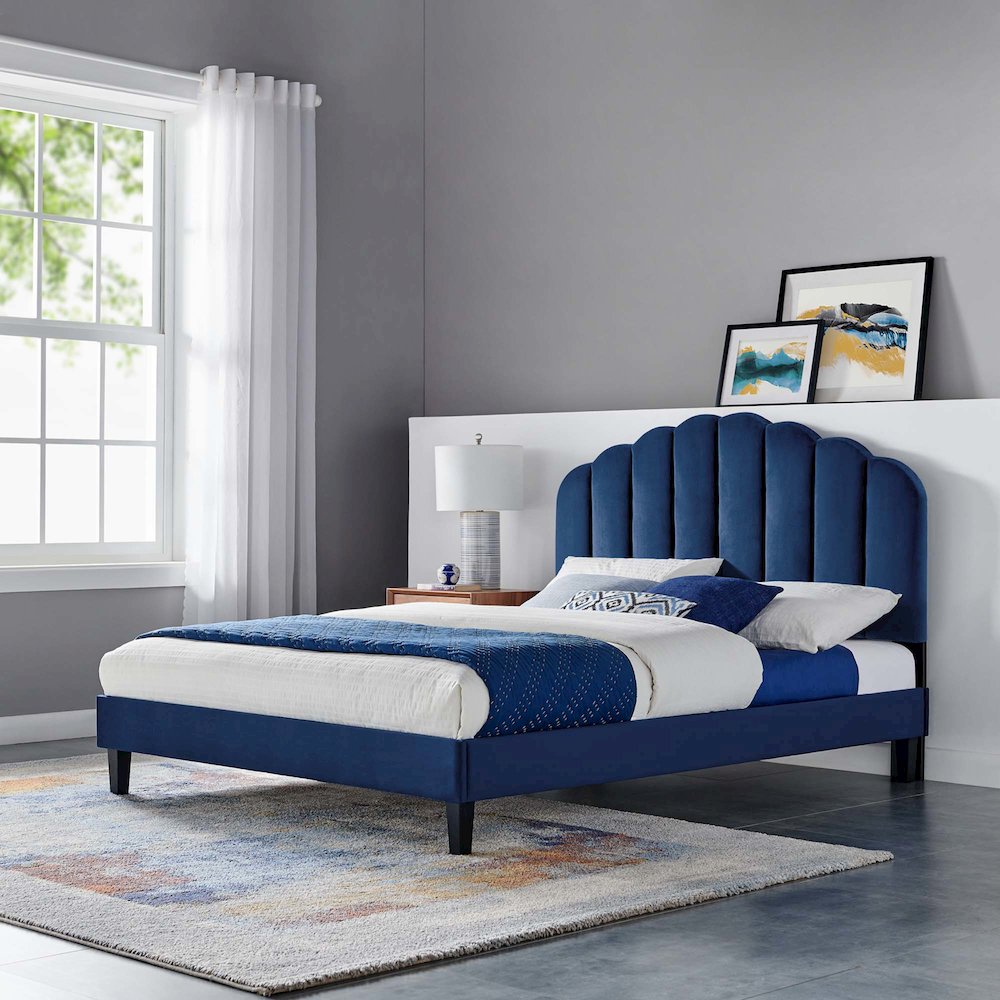 Daisy Performance Velvet Full Platform Bed. Picture 6