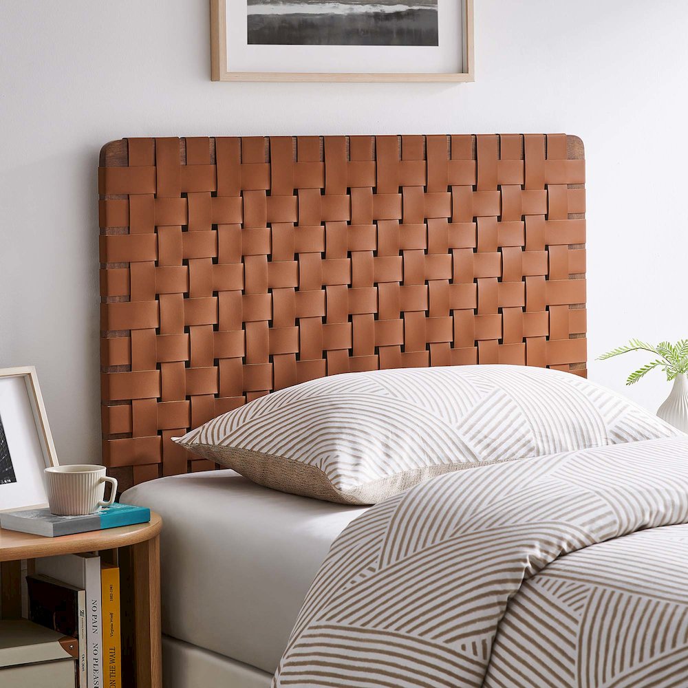 Sparta Weave Vegan Leather Twin Headboard. Picture 8