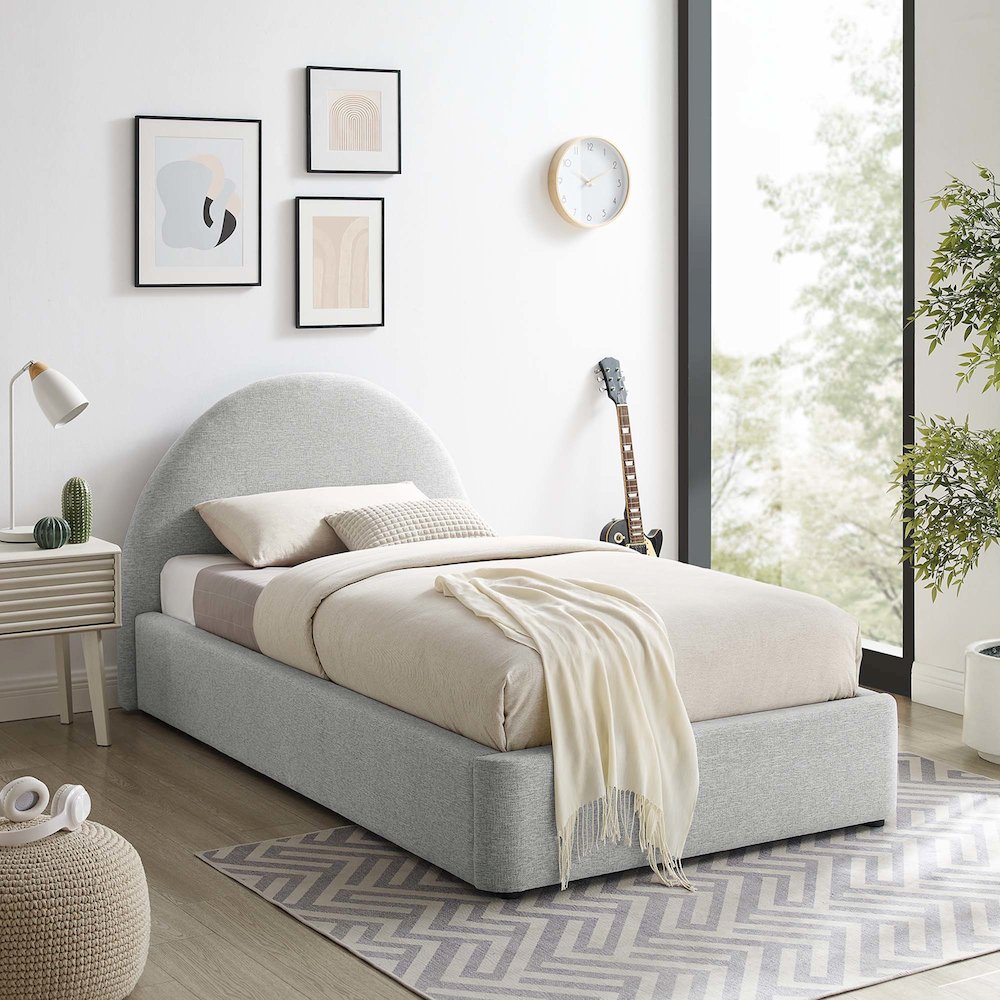 Resort Upholstered Fabric Arched Round Twin Platform Bed. Picture 8