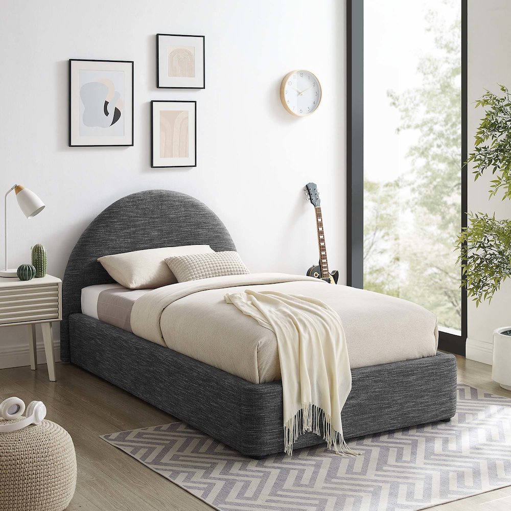 Resort Upholstered Fabric Arched Round Twin Platform Bed. Picture 8