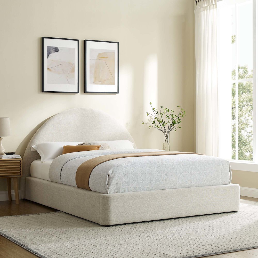 Resort Upholstered Fabric Arched Round Full Platform Bed. Picture 8