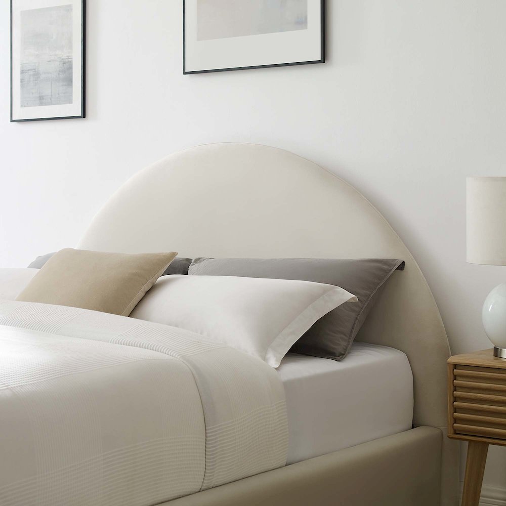 Resort Performance Velvet Arched Round Full Platform Bed. Picture 9