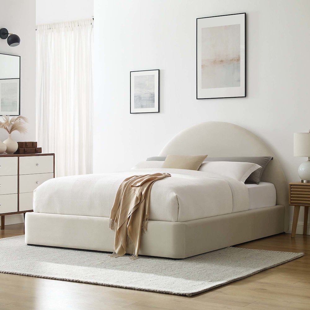 Resort Performance Velvet Arched Round Full Platform Bed. Picture 8