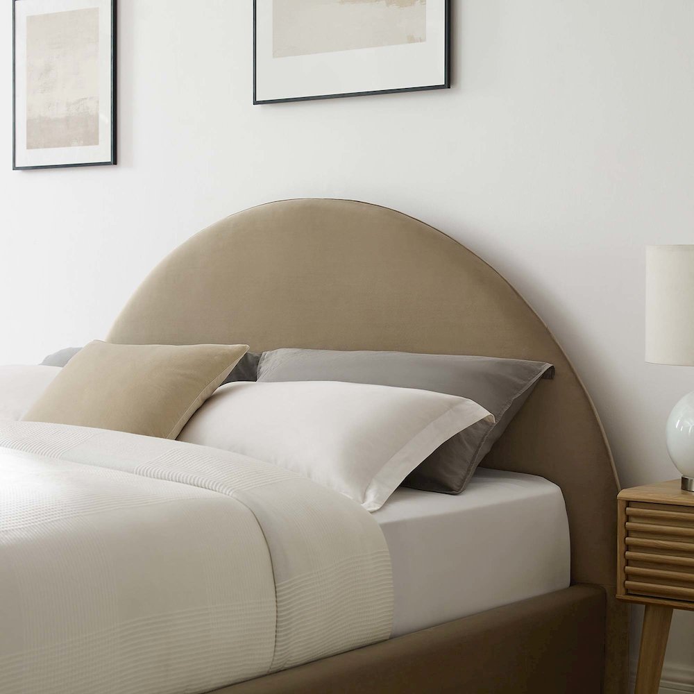 Resort Performance Velvet Arched Round Full Platform Bed. Picture 9