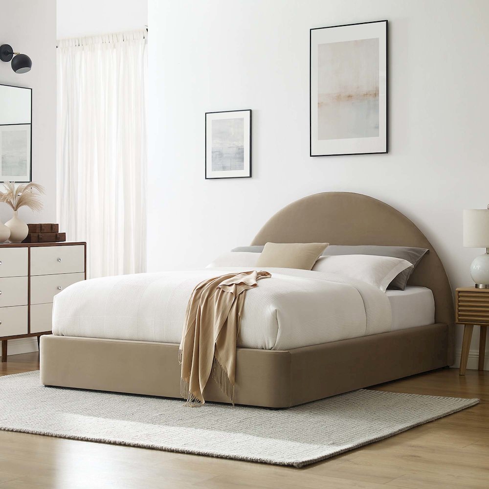 Resort Performance Velvet Arched Round Full Platform Bed. Picture 8