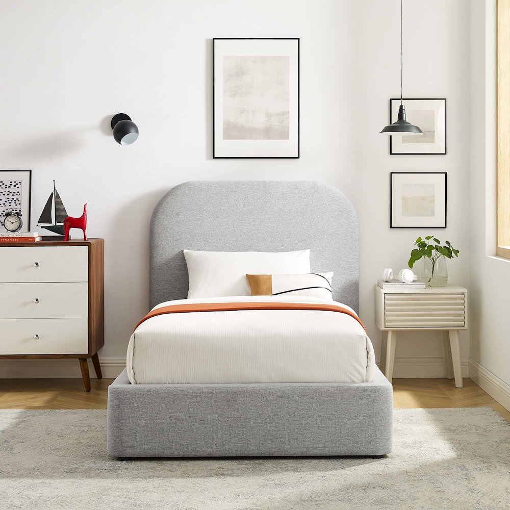 Keynote Upholstered Fabric Curved Twin Platform Bed. Picture 8