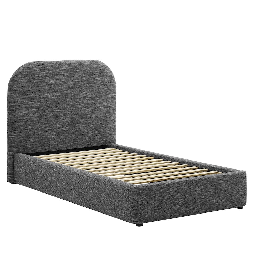 Keynote Upholstered Fabric Curved Twin Platform Bed. Picture 4