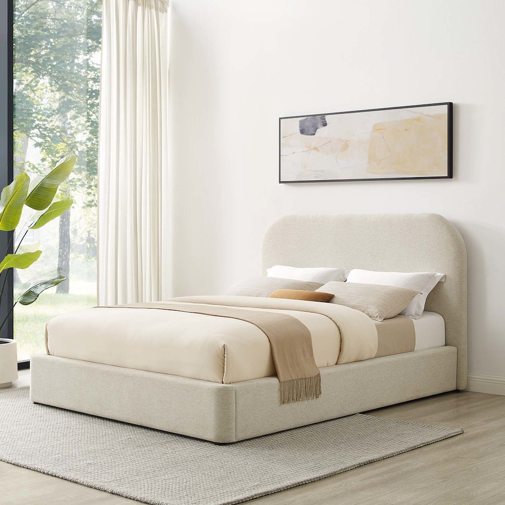 Keynote Upholstered Fabric Curved Full Platform Bed. Picture 8