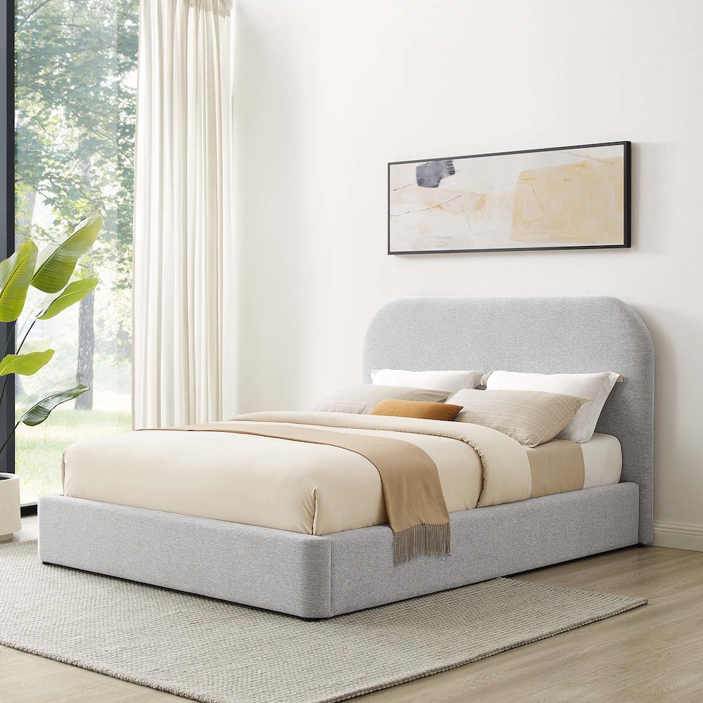Keynote Upholstered Fabric Curved Full Platform Bed. Picture 8