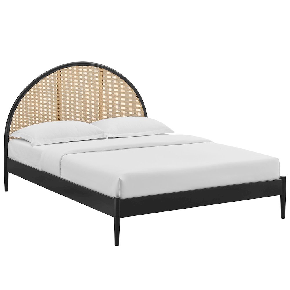 Odette Queen Arched Rattan Cane Platform Bed. Picture 1