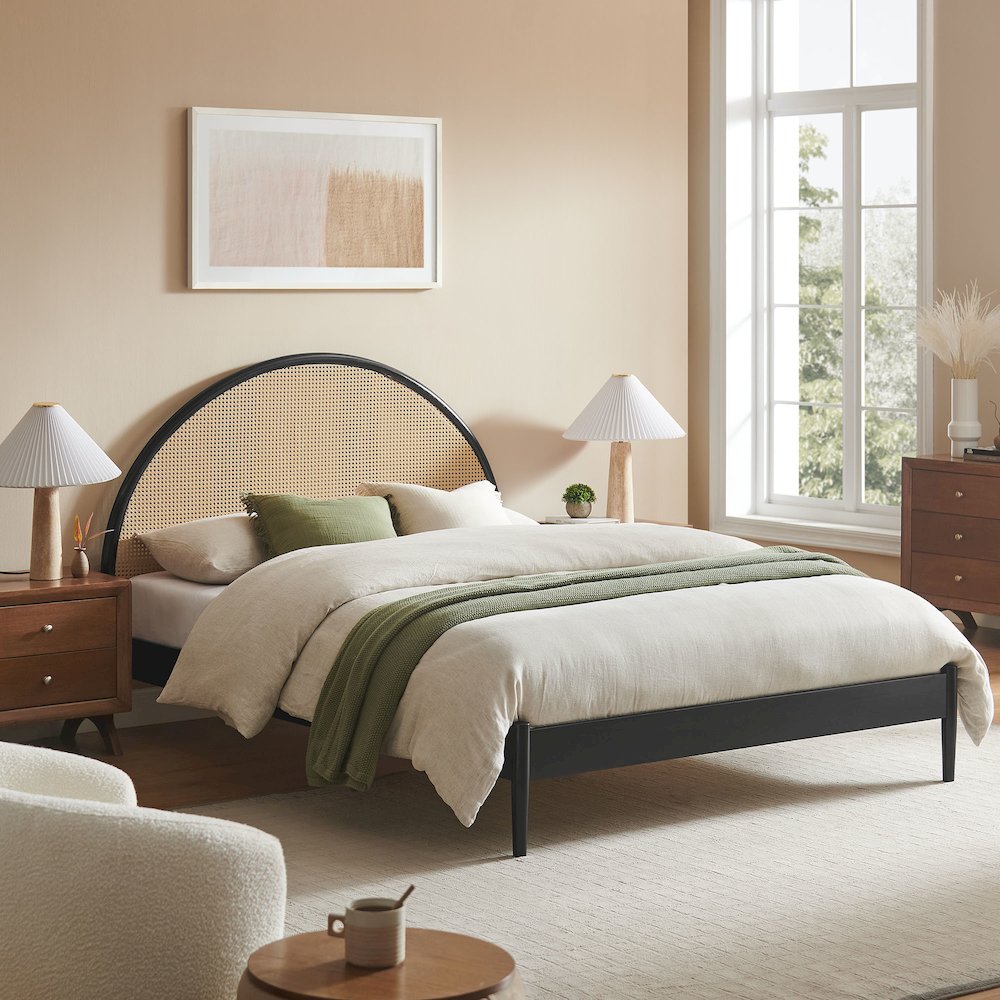 Odette Queen Arched Rattan Cane Platform Bed. Picture 9