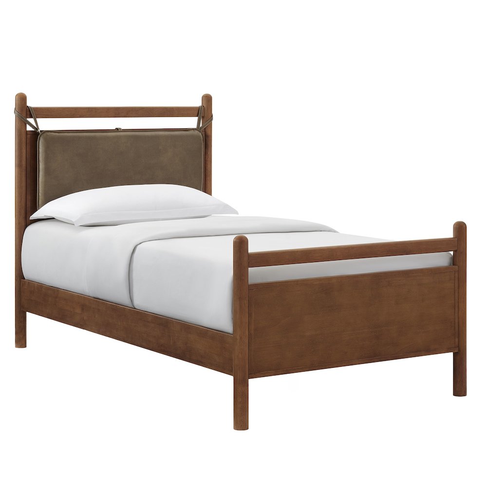 Leni Twin Size Vegan Leather and Wood Platform Bed Frame. Picture 1