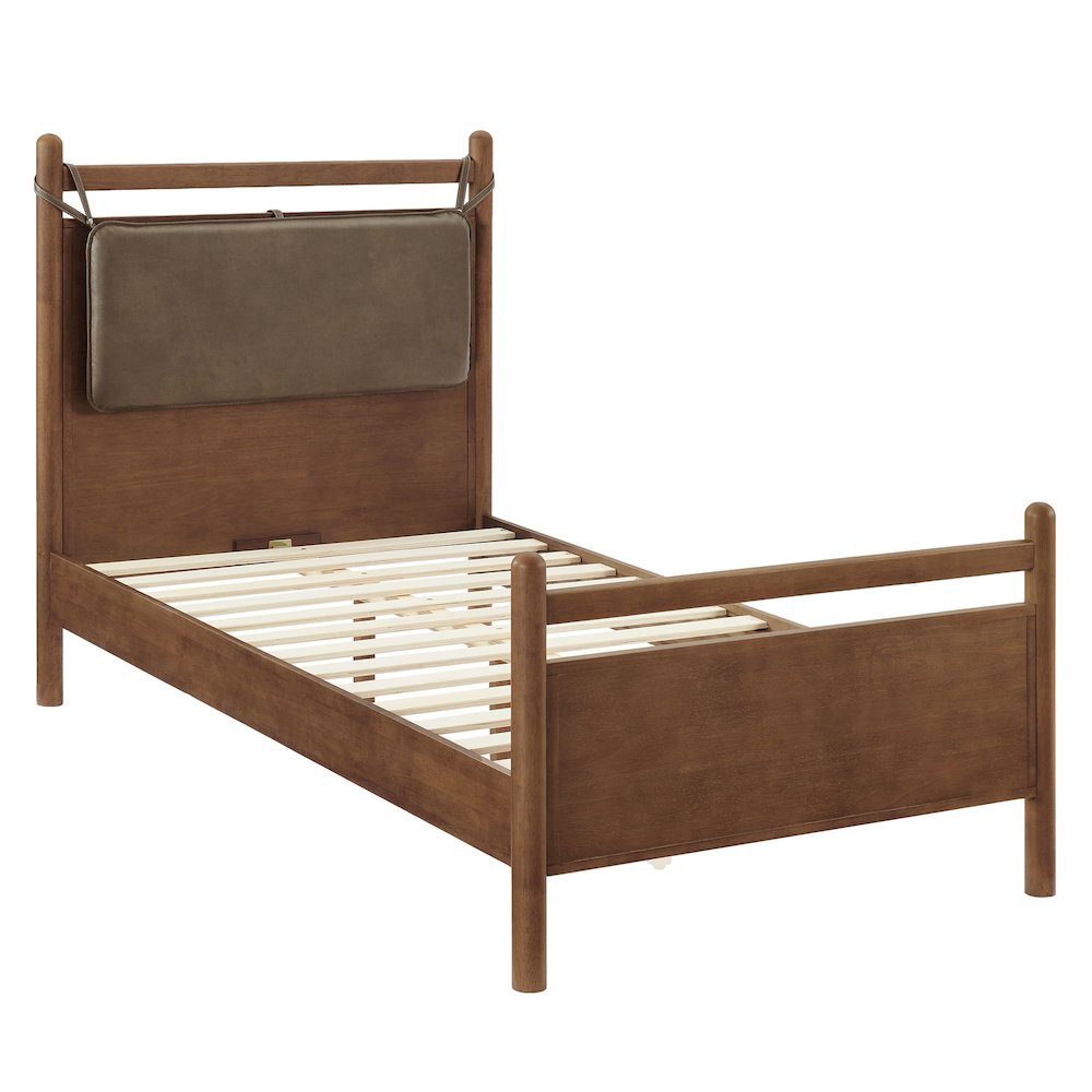 Leni Twin Size Vegan Leather and Wood Platform Bed Frame. Picture 4