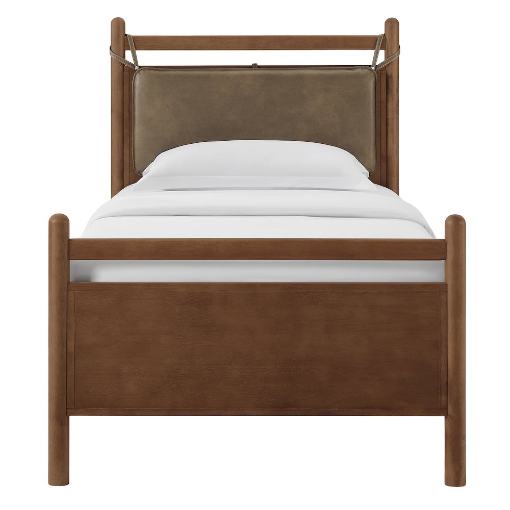 Leni Twin Size Vegan Leather and Wood Platform Bed Frame. Picture 5