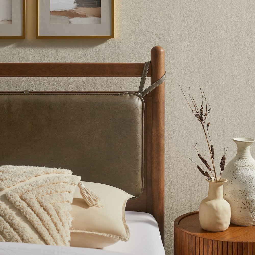 Leni Twin Size Vegan Leather and Wood Platform Bed Frame. Picture 10