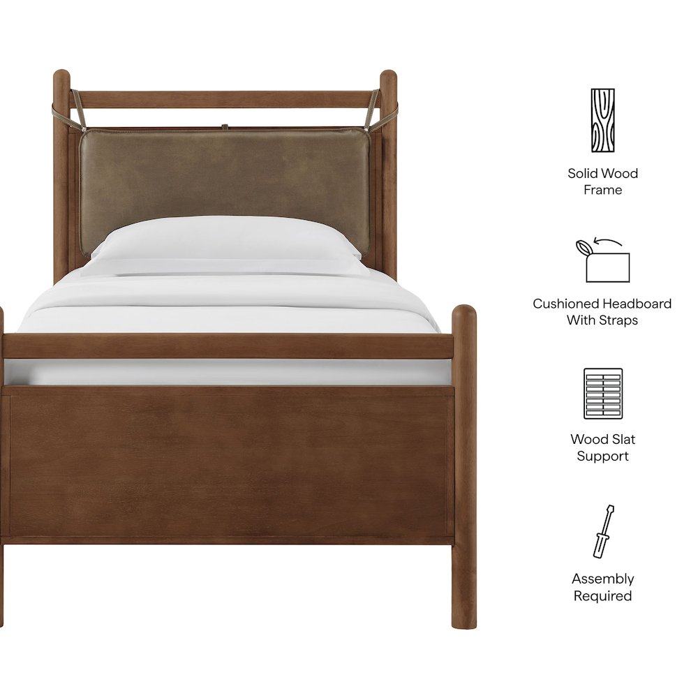 Leni Twin Size Vegan Leather and Wood Platform Bed Frame. Picture 2