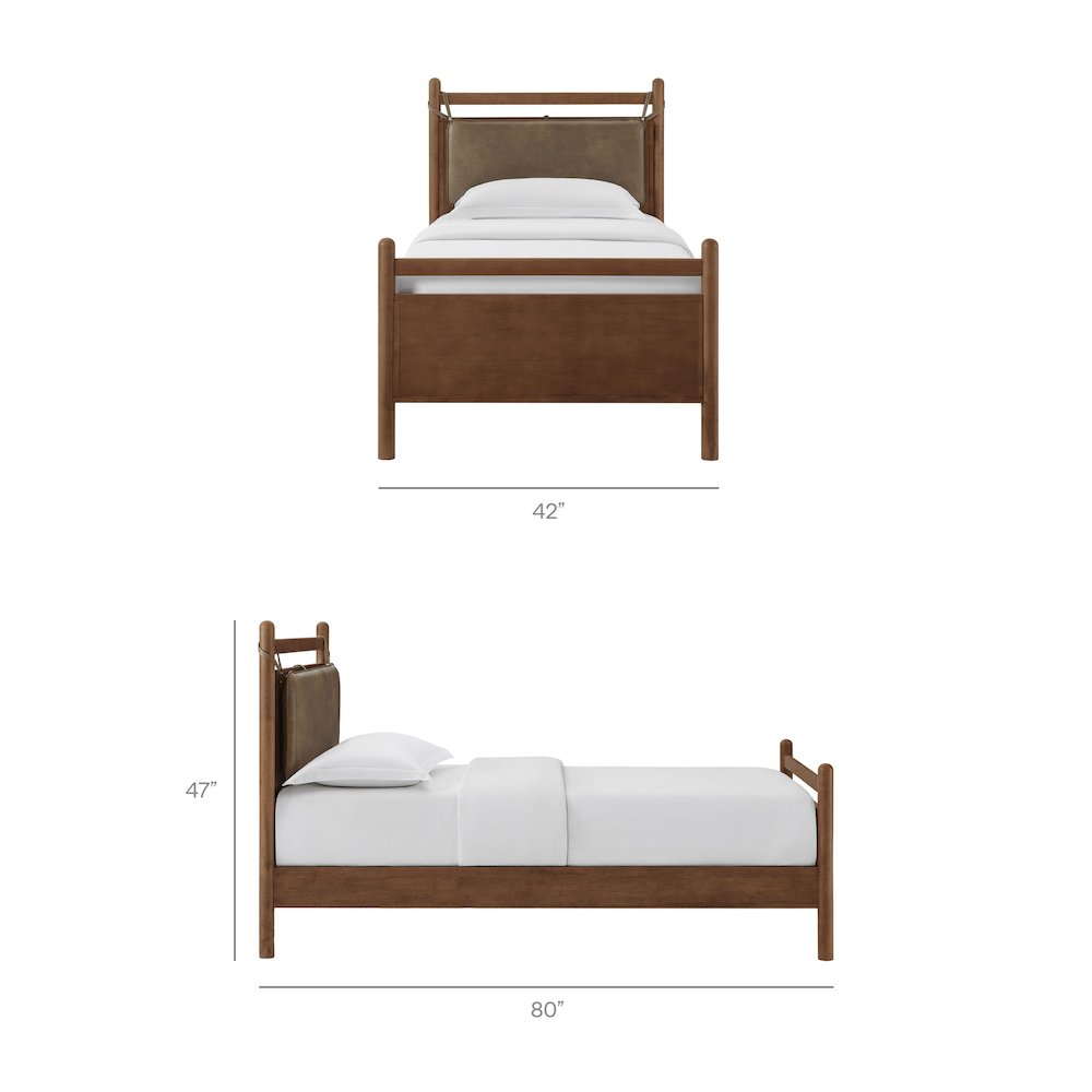 Leni Twin Size Vegan Leather and Wood Platform Bed Frame. Picture 3