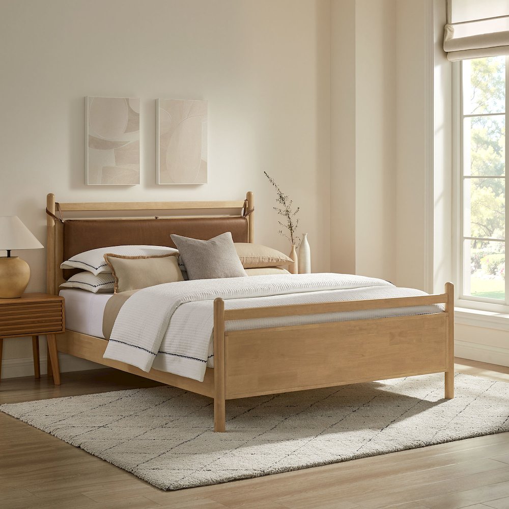 Leni Queen Size Vegan Leather and Wood Platform Bed Frame. Picture 9