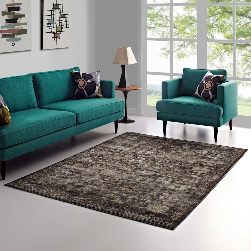 Minu Distressed Floral Lattice 4x6 Area Rug. Picture 5