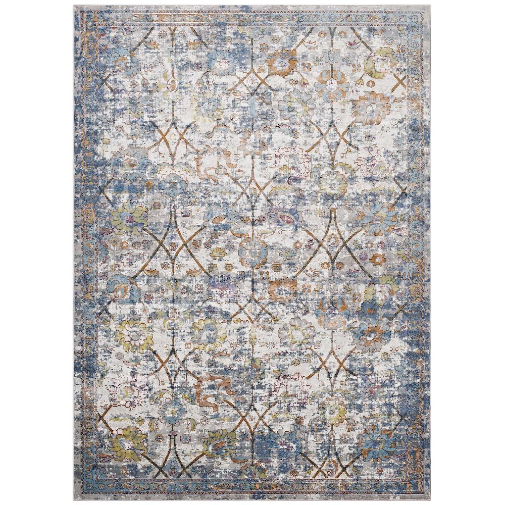 Minu Distressed Floral Lattice 4x6 Area Rug. Picture 1
