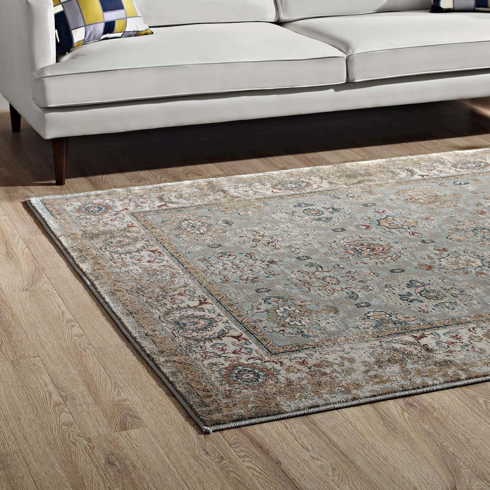 Hisa Distressed Vintage Floral Lattice 5x8 Area Rug. Picture 7