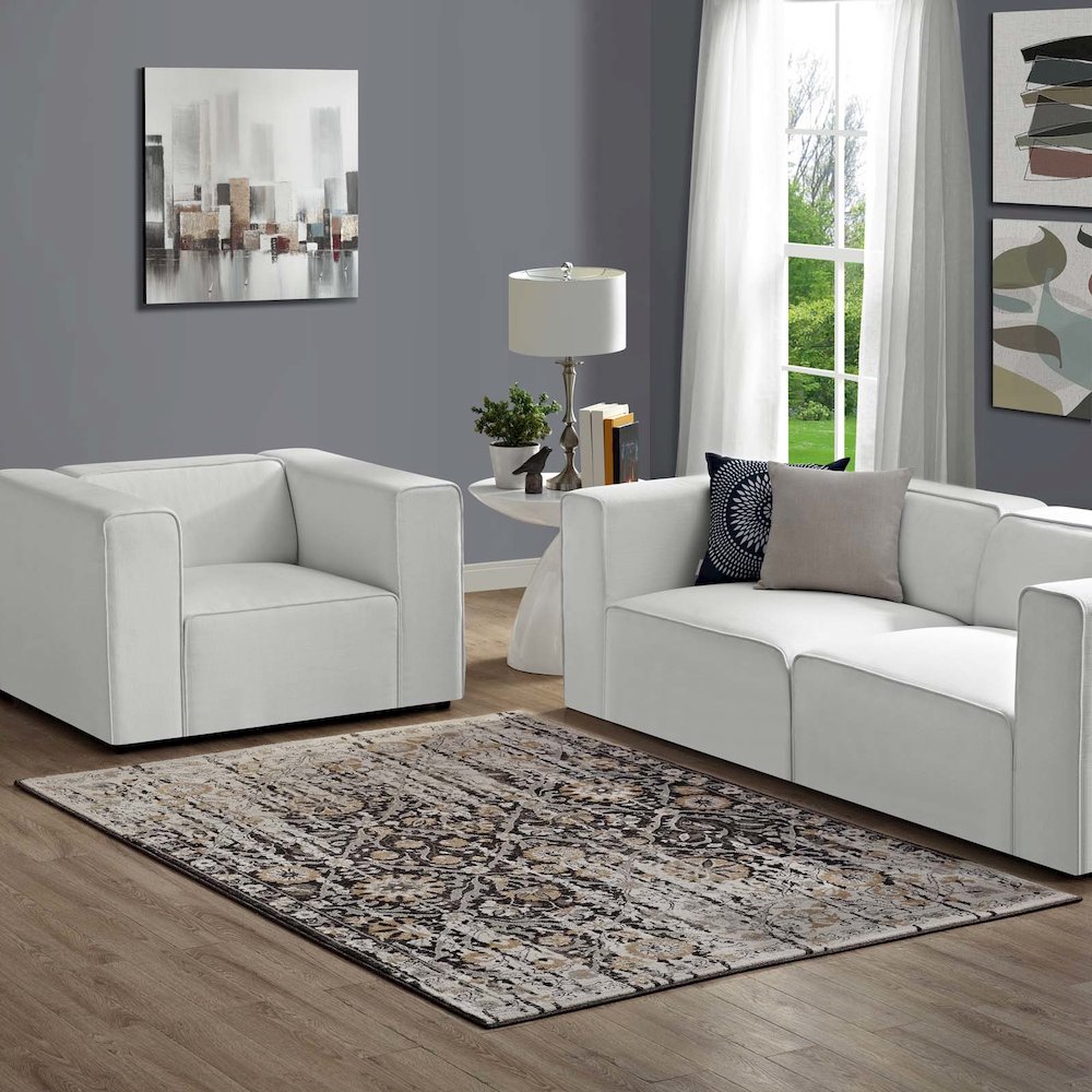 Ganesa Distressed Diamond Floral Lattice 5x8 Area Rug. Picture 5