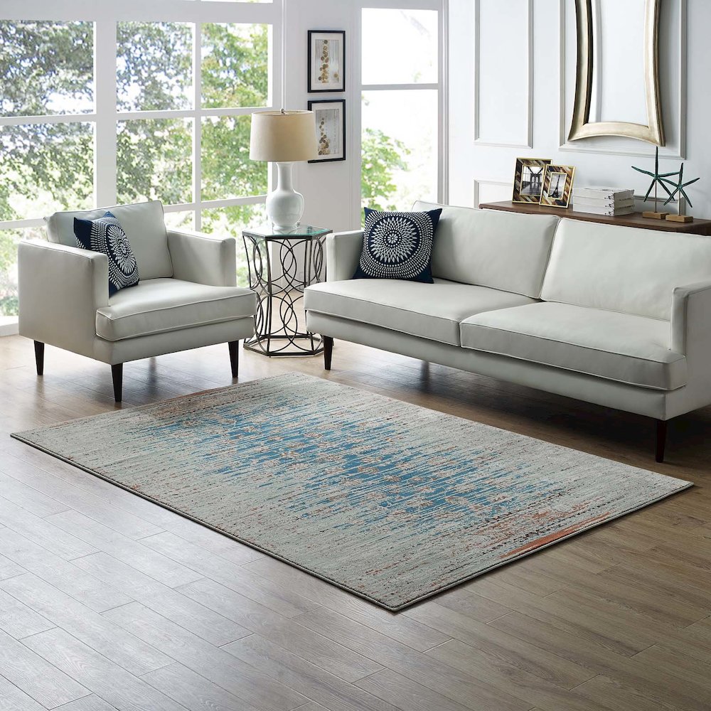 Hesper Distressed Contemporary Floral Lattice 5x8 Area Rug. Picture 5