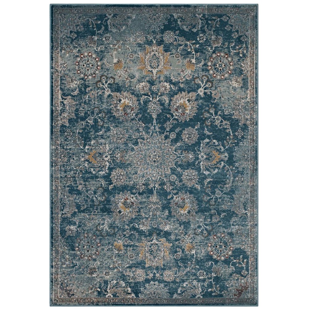 Cynara Distressed Floral Vintage Medallion 5x8 Area Rug. Picture 1