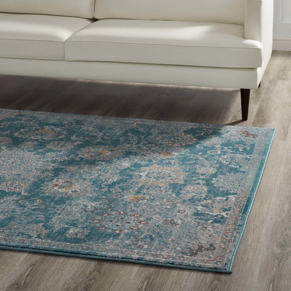 Cynara Distressed Floral Vintage Medallion 5x8 Area Rug. Picture 7