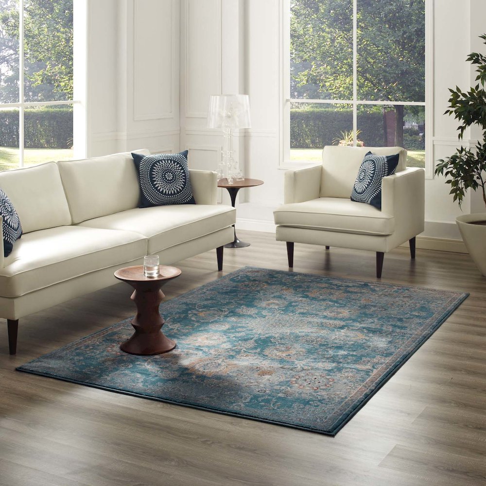 Cynara Distressed Floral Vintage Medallion 5x8 Area Rug. Picture 5