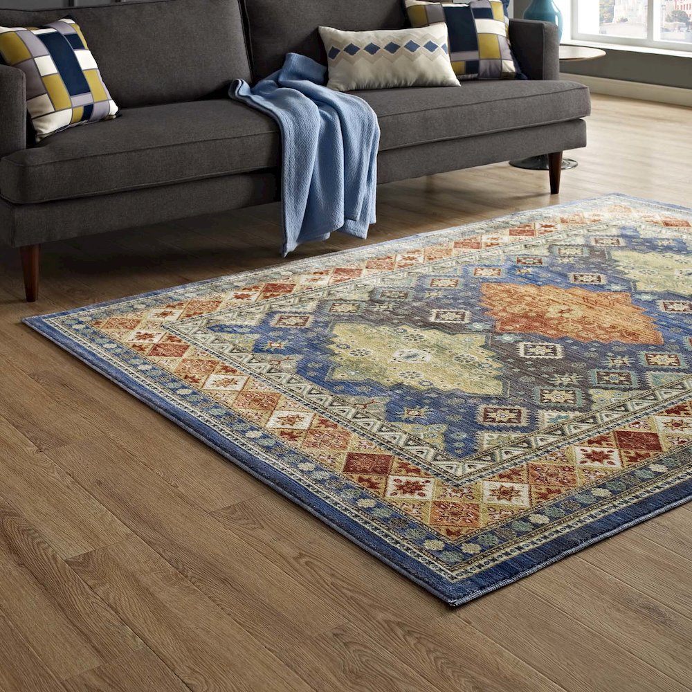 Atzi Distressed Southwestern Diamond Floral 5x8 Area Rug. Picture 7