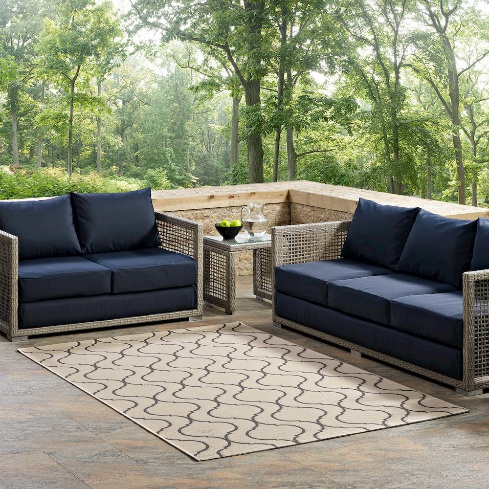 Linza Wave Abstract Trellis Indoor and Outdoor 5x8 Area Rug. Picture 5