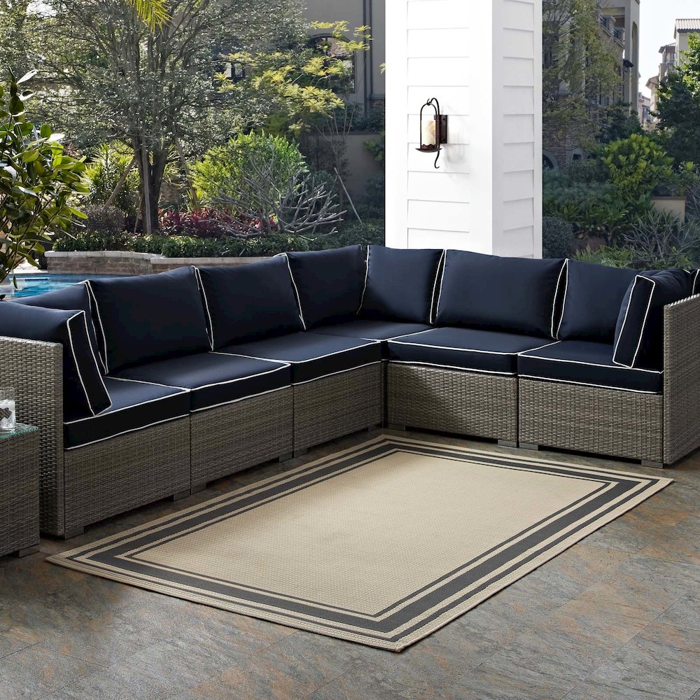 Rim Solid Border Indoor and Outdoor 5x8 Area Rug. Picture 5