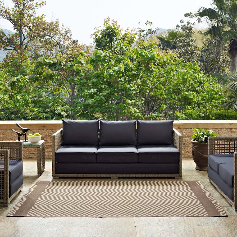 Optica Chevron With End Borders Indoor and Outdoor 5x8 Area Rug. Picture 6