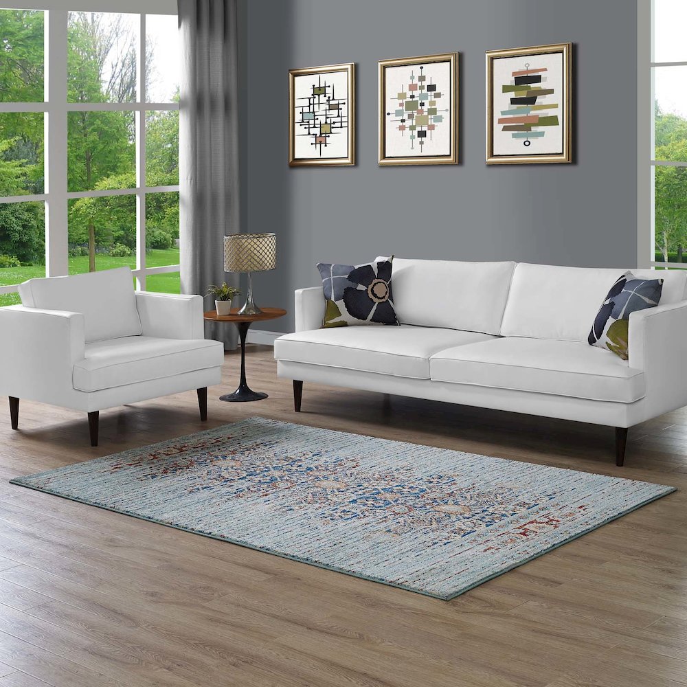 Naria Distressed Vintage Medallion 5x8 Area Rug. Picture 5
