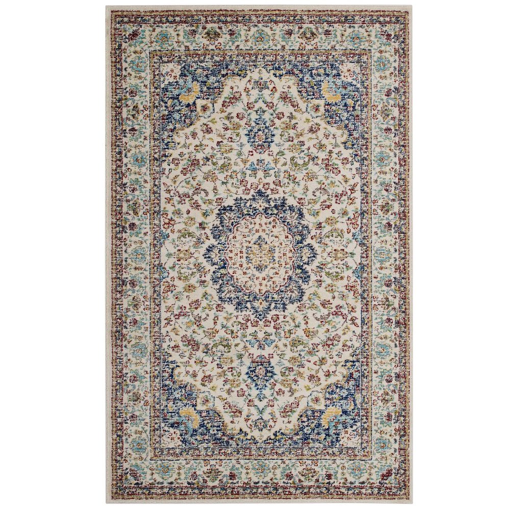 Meryam Distressed Vintage Medallion 5x8 Area Rug. Picture 1