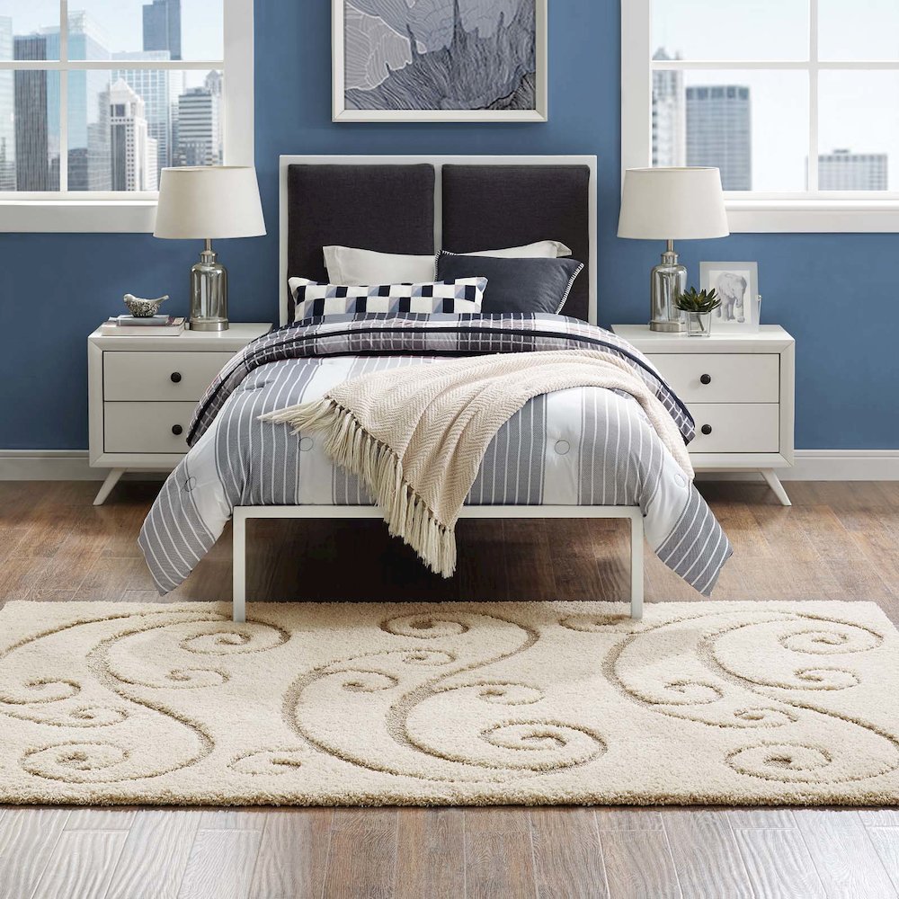 Jubilant Sprout Scrolling Vine Shag 5x8 Area Rug. Picture 5
