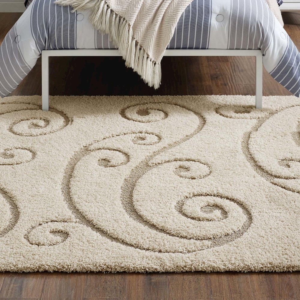 Jubilant Sprout Scrolling Vine Shag 5x8 Area Rug. Picture 6
