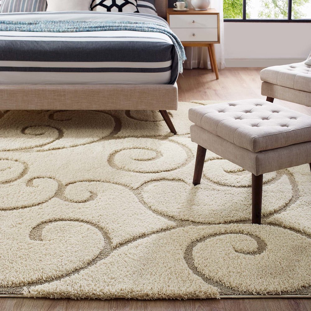 Jubilant Burgeon Scrolling Vine Shag 5x8 Area Rug. Picture 6