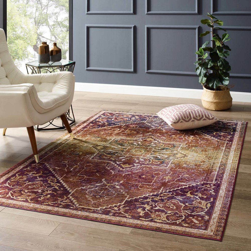 Kaede Transitional Distressed Vintage Floral Vintage Medallion 4x6 Area Rug. Picture 6