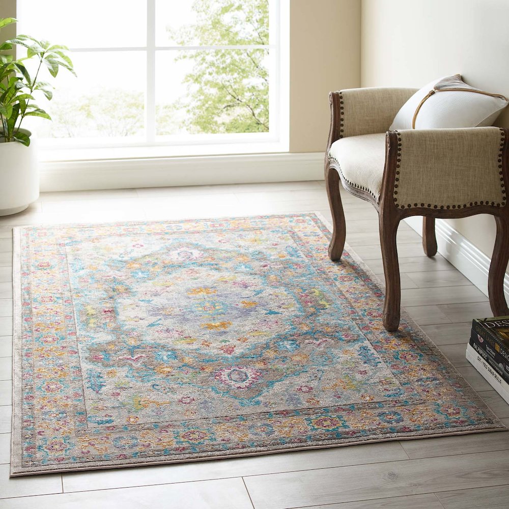 Success Anisah Distressed Floral Vintage Medallion 4x6 Area Rug. Picture 5