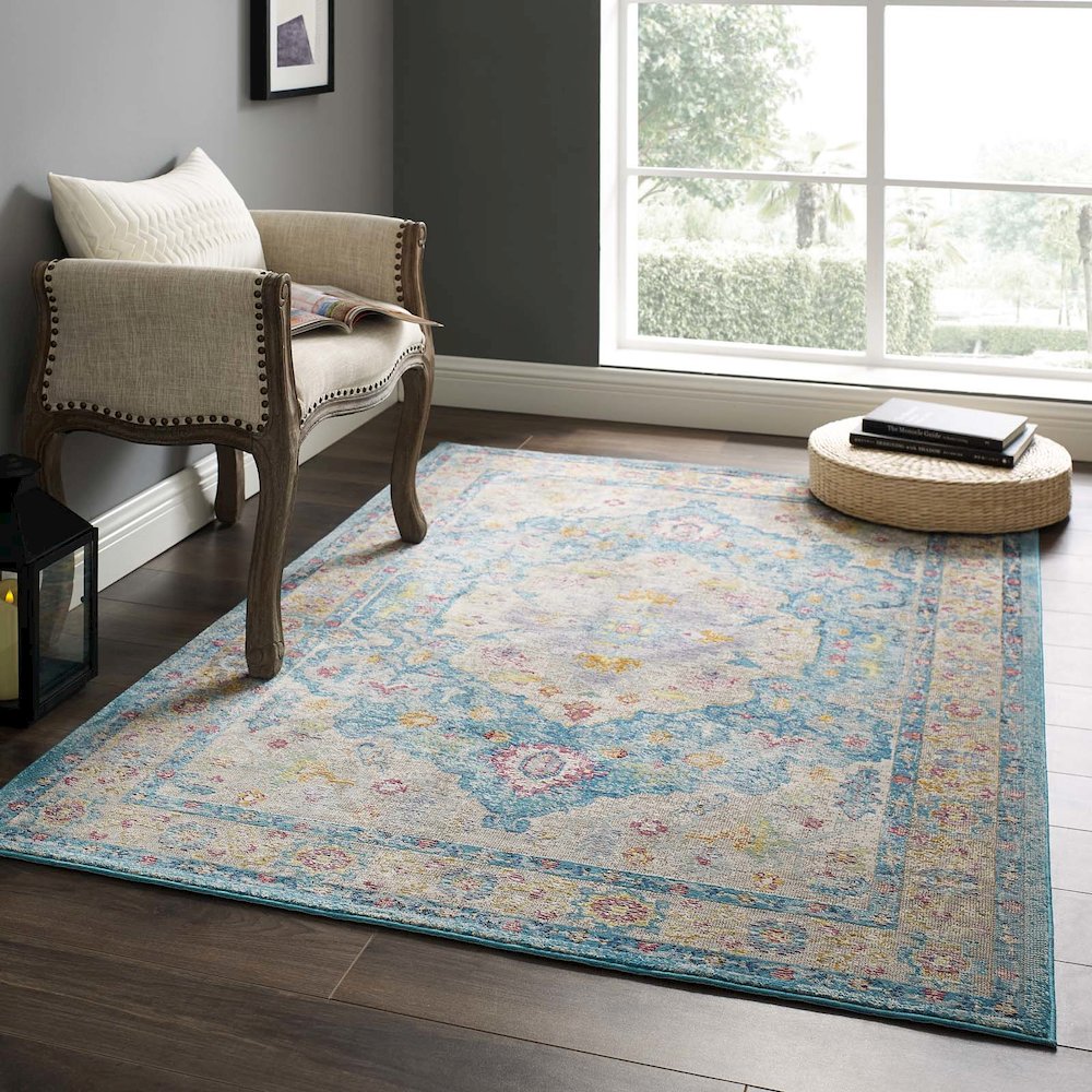 Success Anisah Distressed Floral Vintage Medallion 4x6 Area Rug. Picture 5