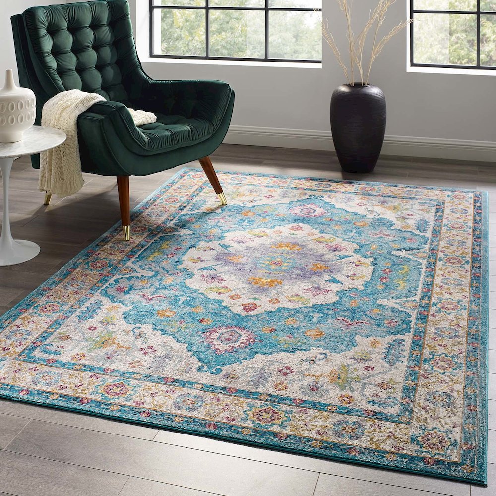 Success Anisah Distressed Floral Vintage Medallion 5x8 Area Rug. Picture 5