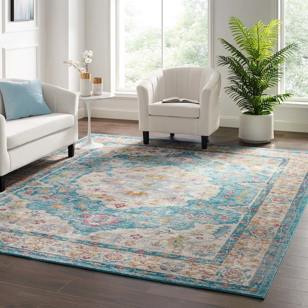 Success Anisah Distressed Floral Vintage Medallion 8x10 Area Rug. Picture 5