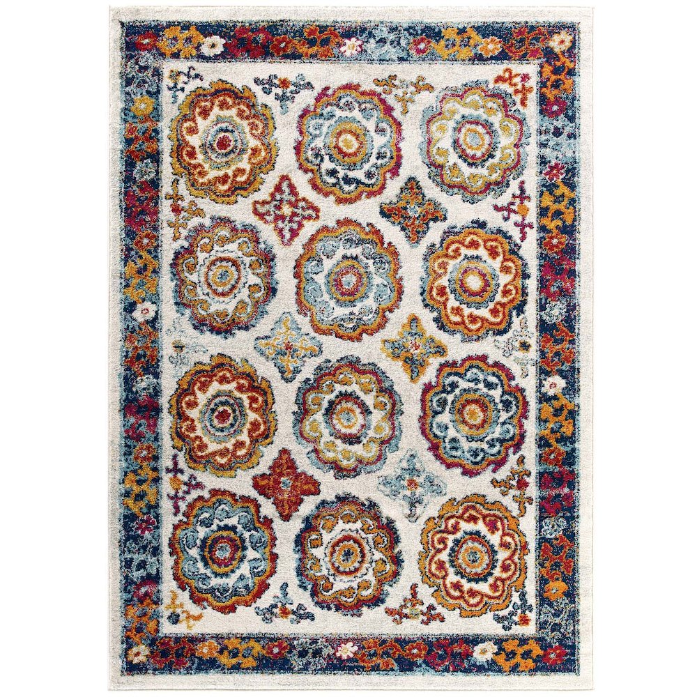 Entourage Odile Distressed Floral Moroccan Trellis 5x8 Area Rug. Picture 1