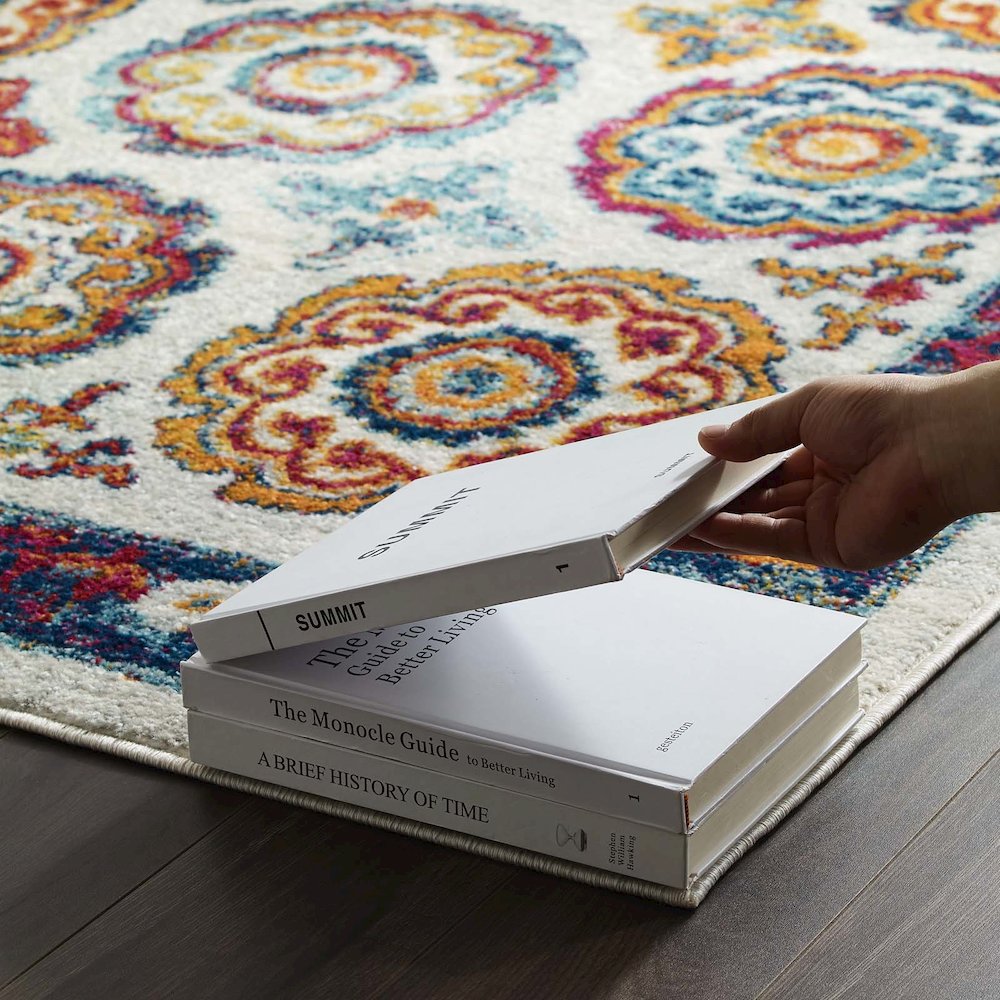 Entourage Odile Distressed Floral Moroccan Trellis 5x8 Area Rug. Picture 7
