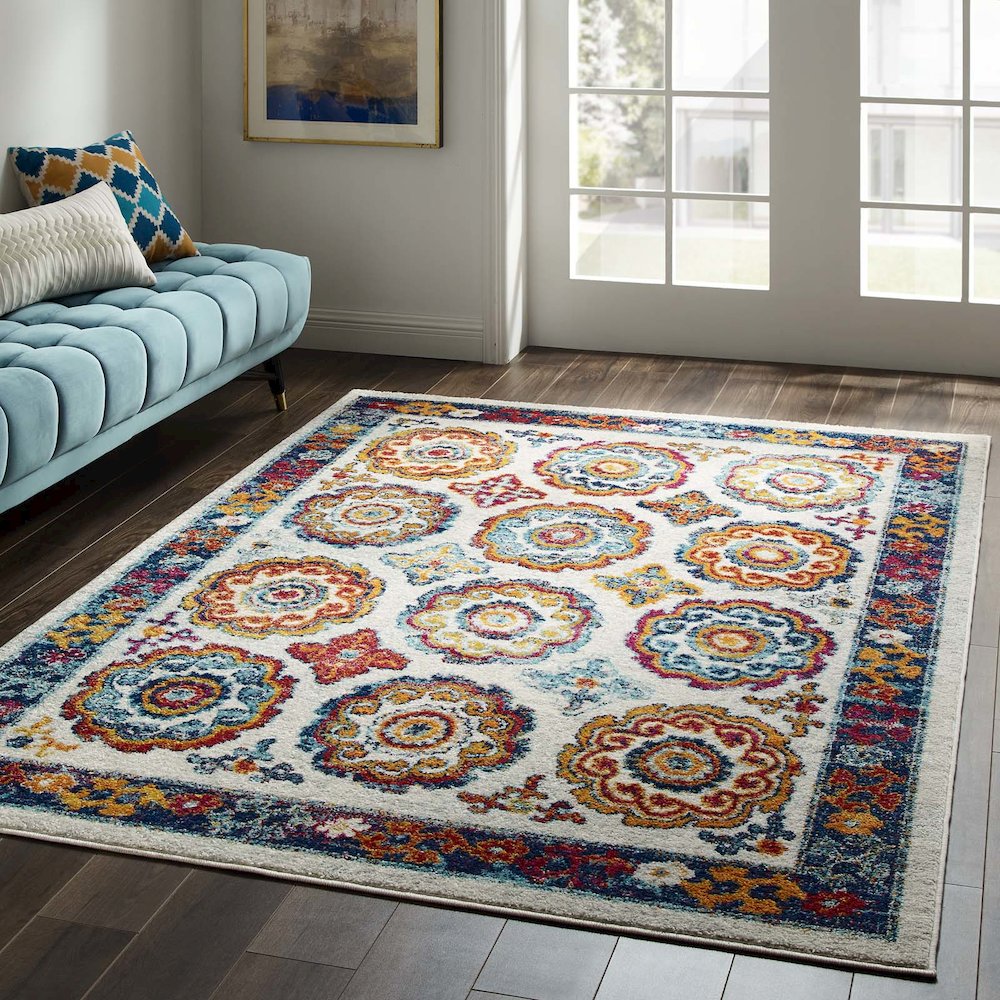 Entourage Odile Distressed Floral Moroccan Trellis 5x8 Area Rug. Picture 5
