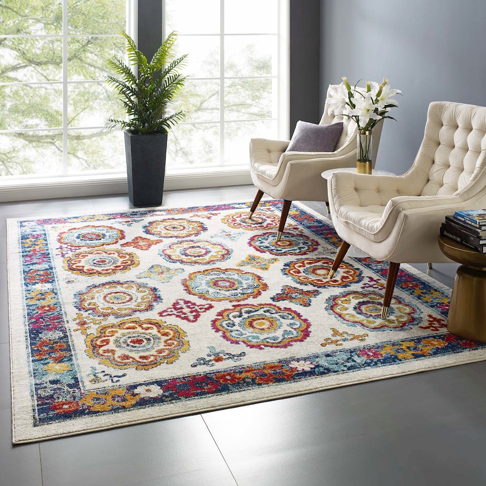 Entourage Odile Distressed Floral Moroccan Trellis 8x10 Area Rug. Picture 5
