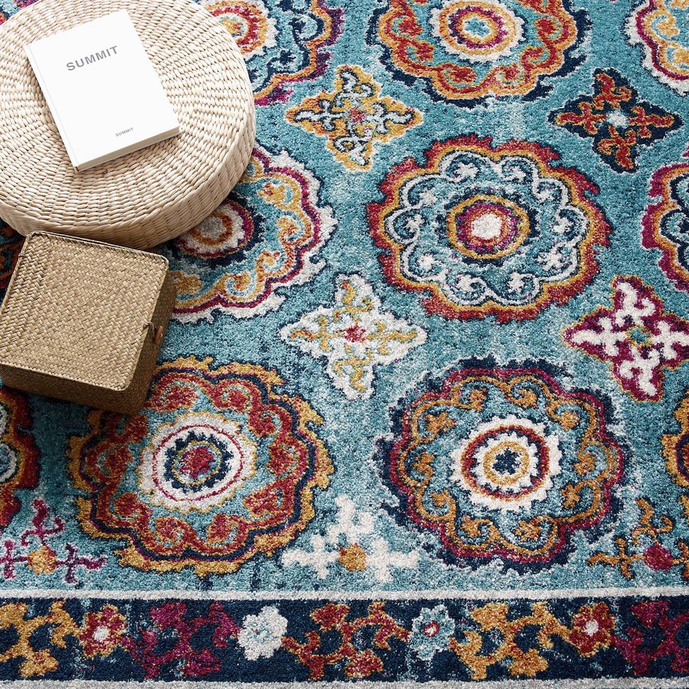 Entourage Odile Distressed Floral Moroccan Trellis 5x8 Area Rug. Picture 6